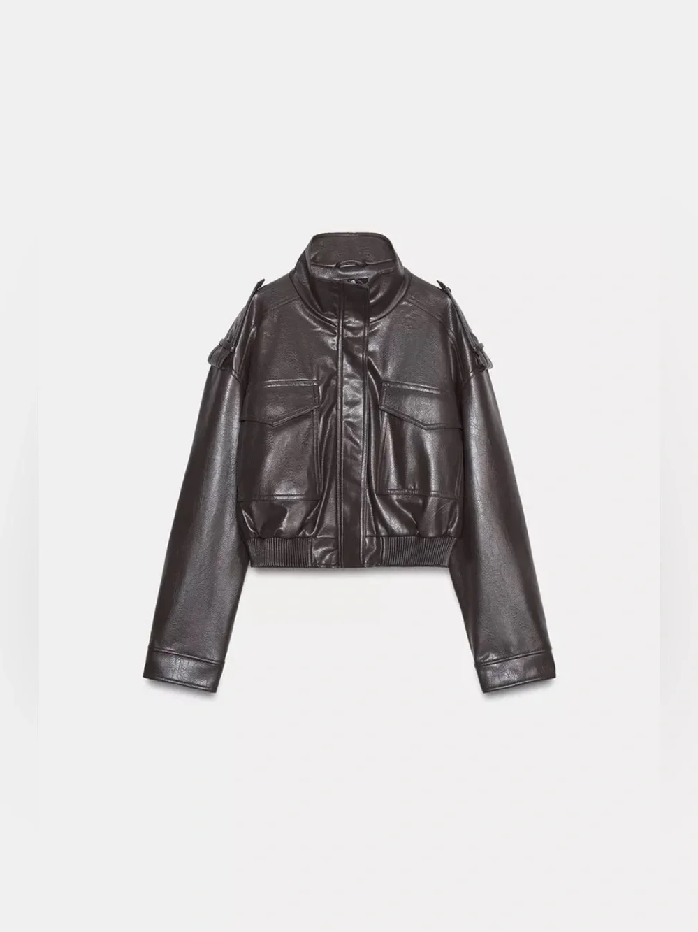 Zara Brown Faux Leather Bomber Jacket